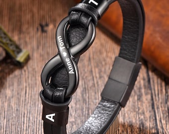 Gepersonaliseerde gegraveerde oneindigheidsbedelarmband, aangepaste oneindigheidsarmband, gegraveerde initiaalarmband, armband voor stellen. Uniseks armbandcadeaus