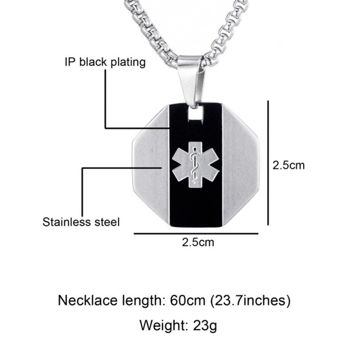 Custom Medical ID Necklace Personalized Engraved Medical Etsy