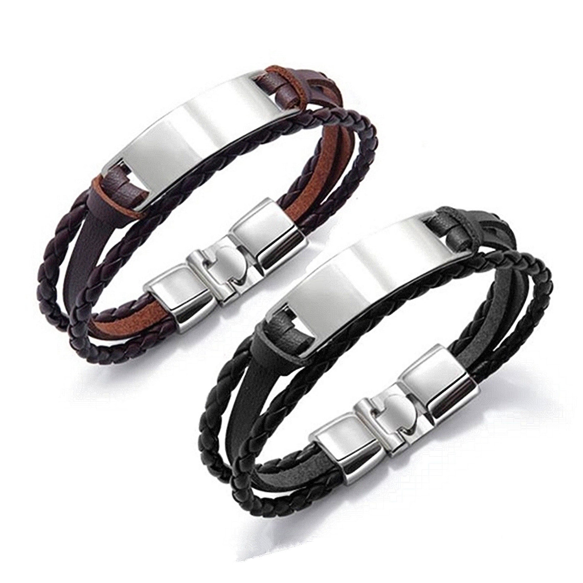 Personalized Leather Engraved Bracelet Braided Leather Etsy