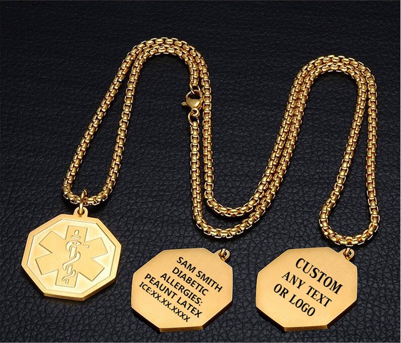 Custom Personalized Medical Alert Necklace Custom Medical ID Necklace Medical Alert ID Necklace Stainless Steel Engraved Medical Necklace