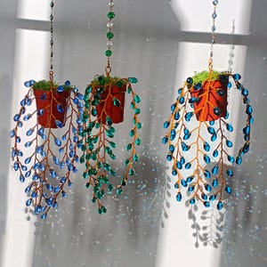 Kristallperle Sukkulenten Suncatcher, personalisierte Perle Wandbehang Pflanzendraht New Home Decor, für immer saftig Boho Pflanzgefäße Muttertagsgeschenk