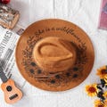 Vegan Suede Burned Hat,Customized Floral Western Style Cowboy Cowgirl Hats,She is a Wildflower,Fedora Hat, Wide Brim Hat,Gifts for Mother