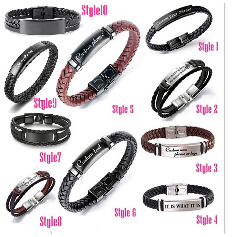 Custom Personalized Engraved Leather Bracelet, Custom Leather Woven Bracelet, Personalized Men's Bracelet. Braided Leather Bracelet Gifts image 5