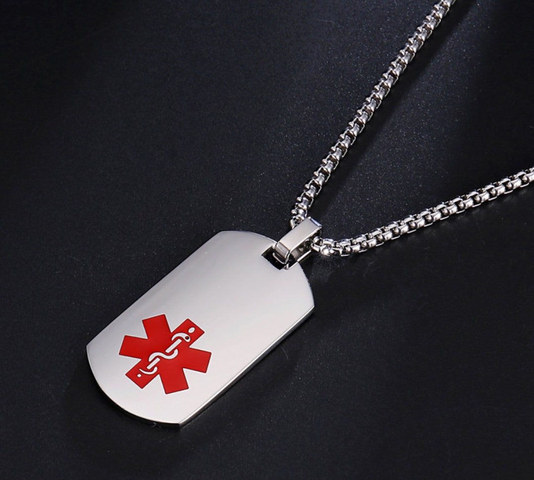Custom Medical ID Necklace Personalized Engraved Medical - Etsy