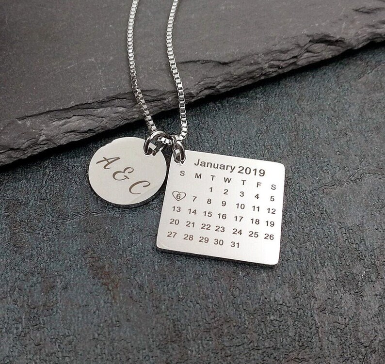 Personalized Calendar Necklace Engraved Calendar Necklace Etsy