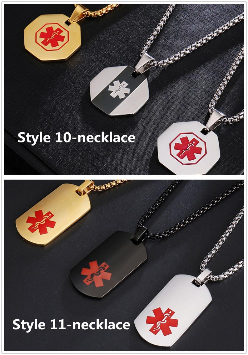 Custom Medical ID Necklace Personalized Engraved Medical Etsy