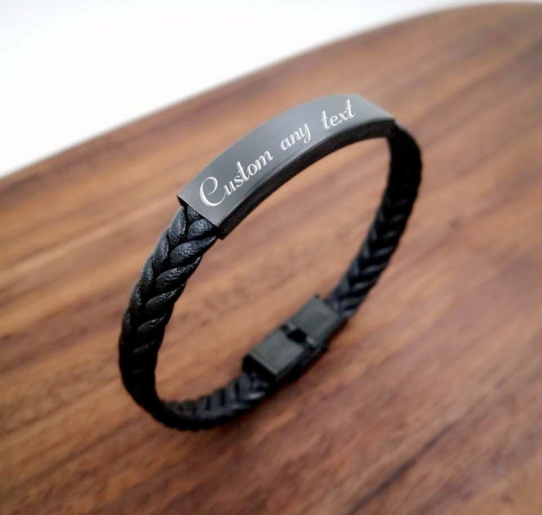 Custom Personalized Engraved Leather Bracelet, Engrave Own Phrase