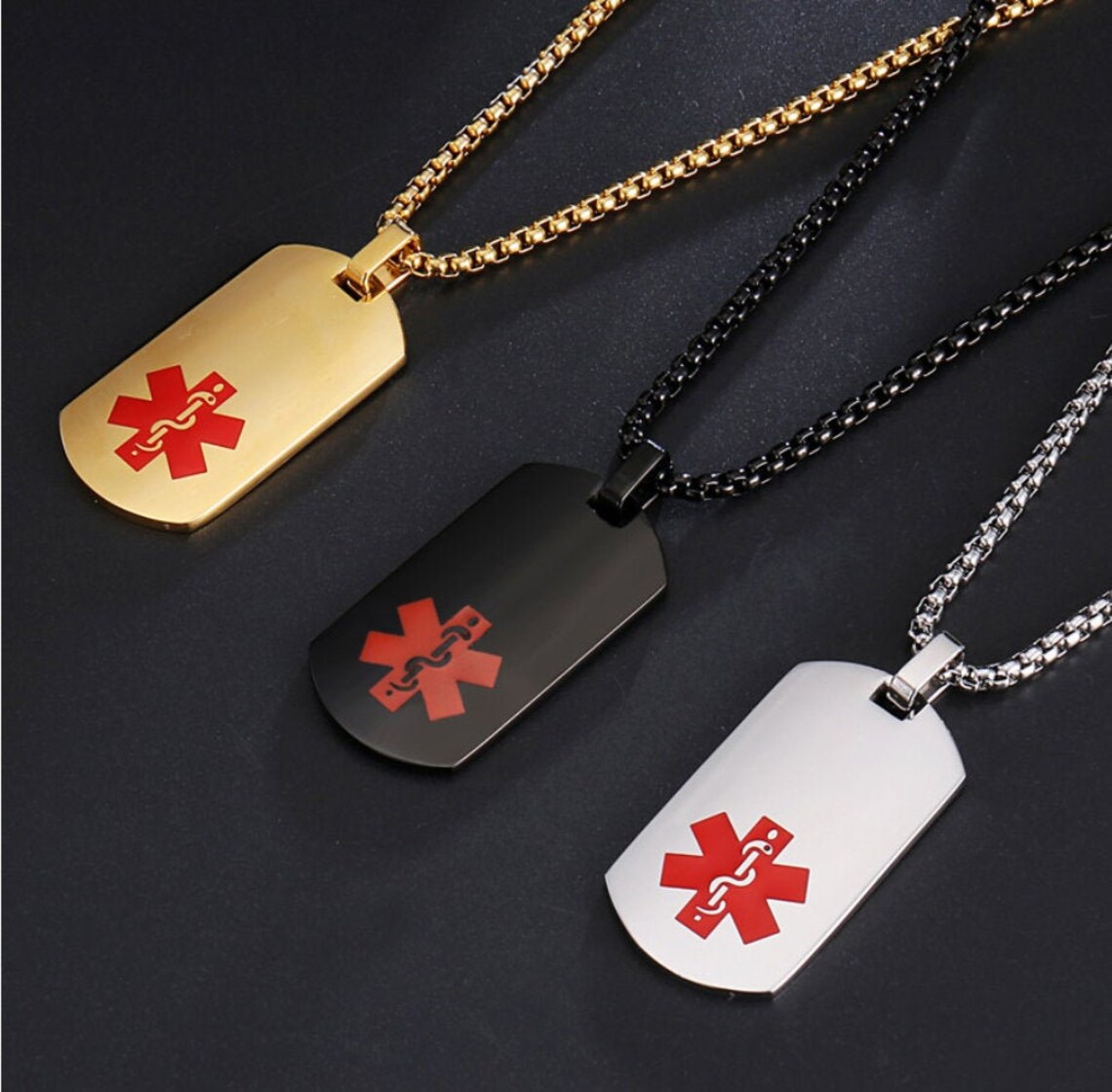 Custom Medical ID Necklace Personalized Engraved Medical Etsy