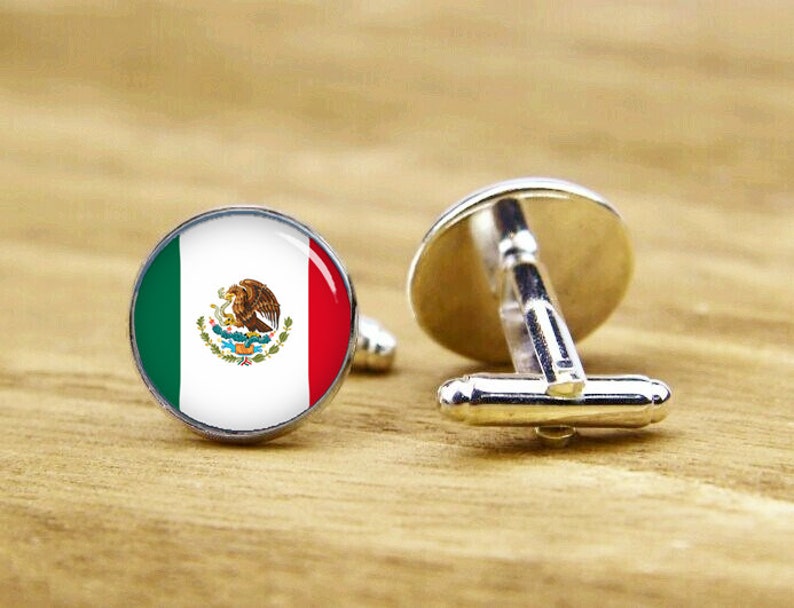 patriot cufflinks tie clip or matching set square cufflinks Mexican flag custom national flag cufflinks round Flag of Mexico cufflinks