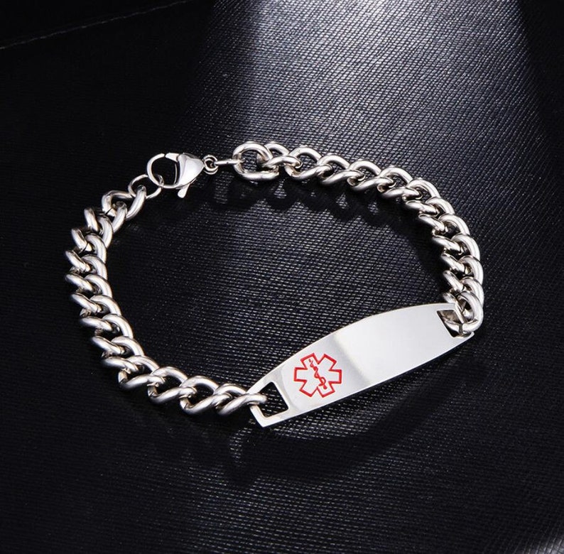 Engraved Medical Alert ID Bangle Personalized Stainless Steel Medical ID Bracelet Custom Medical Emergency Bracelet Medical ID Bracelets