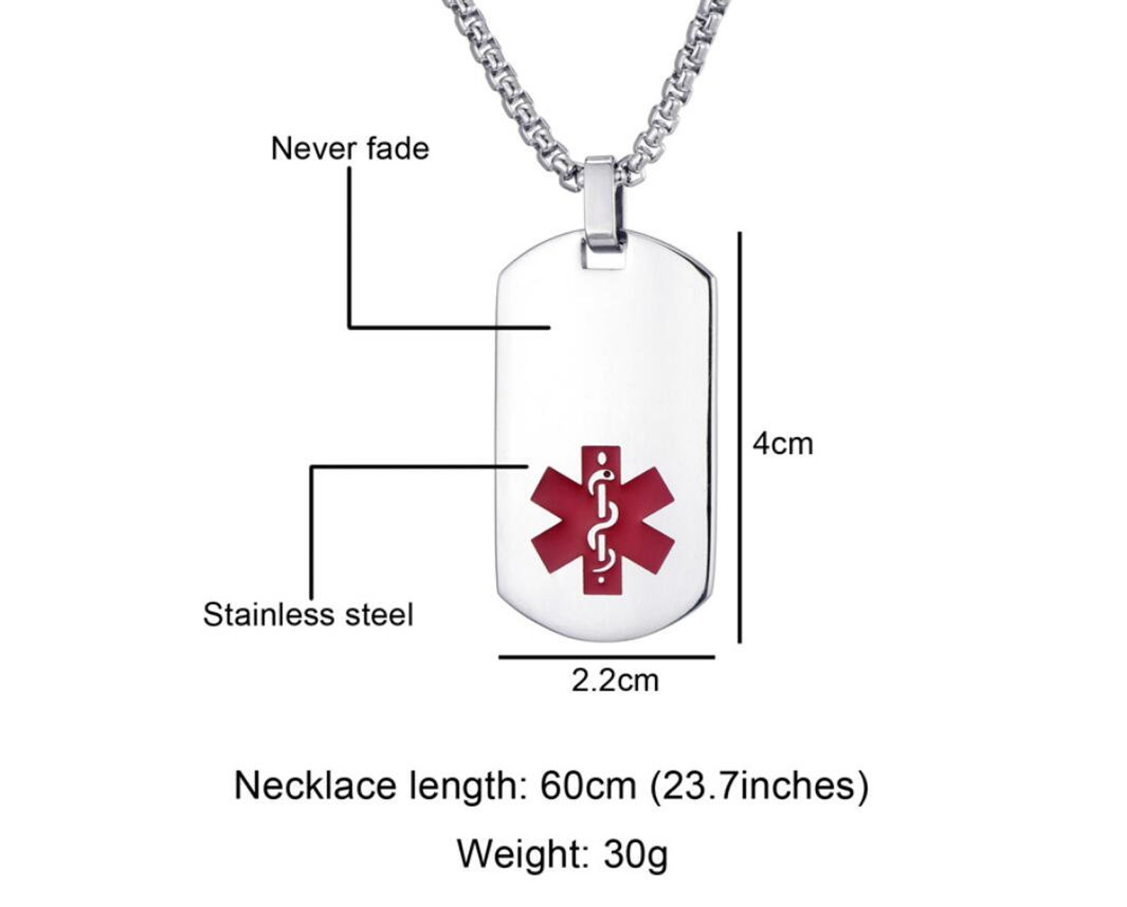 Custom Medical ID Necklace Personalized Engraved Medical Etsy