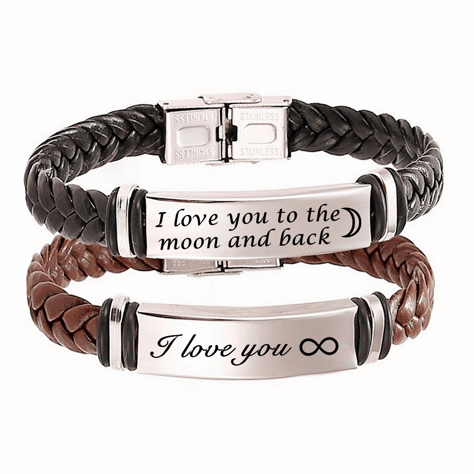 Personalized Engraved Bracelet Braided Leather Bracelet Etsy