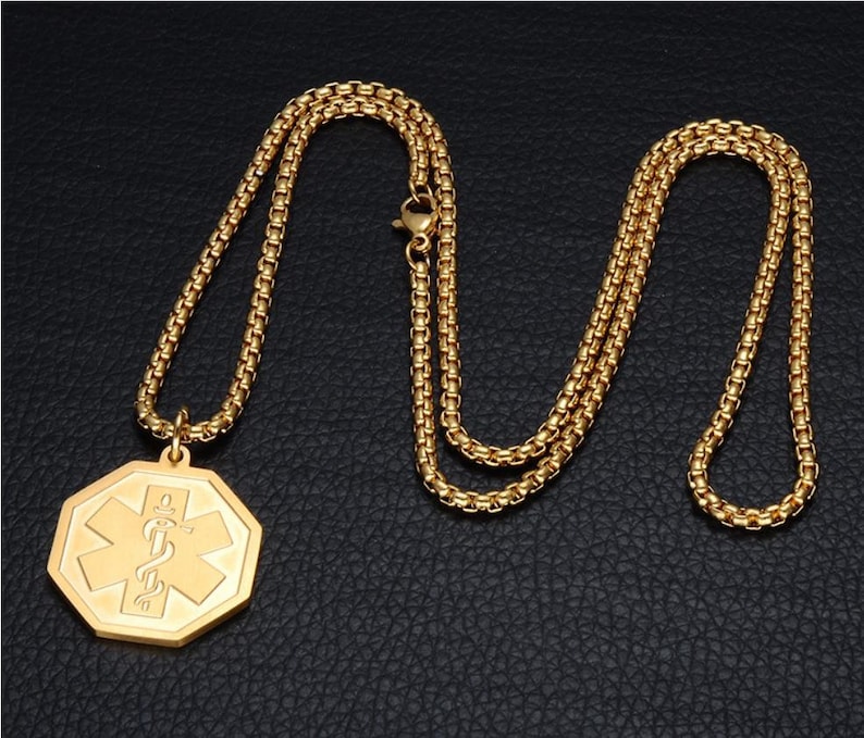 Custom Personalized Medical Alert Necklace Custom Medical ID Necklace Medical Alert ID Necklace Stainless Steel Engraved Medical Necklace
