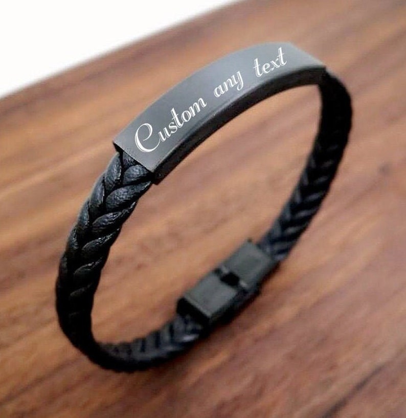 Custom Personalized Engraved Leather Bracelet, Custom Leather Woven Bracelet, Personalized Men's Bracelet. Braided Leather Bracelet Gifts image 1