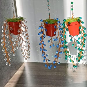 Personalisierte Perle Wandbehang Pflanzen Draht Neues Wohndekor, Kristallperle Sukkulenten Suncatcher, für immer Sukkulenten Boho Pflanzgefäße Muttertagsgeschenk
