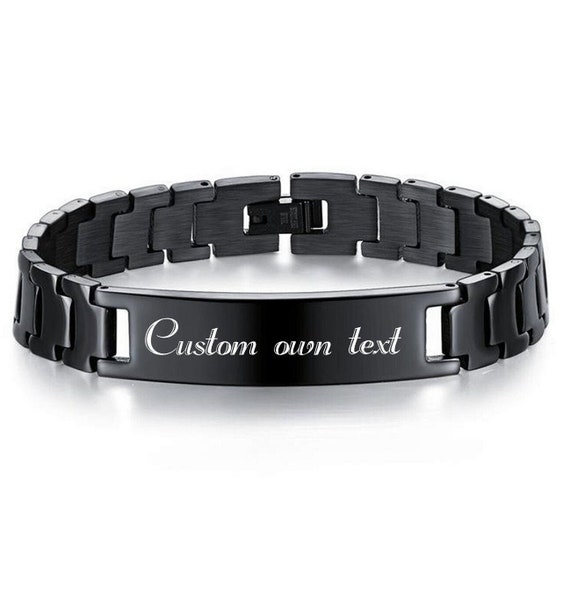 Personalized Stainless Steel Engraved Bracelet, Custom Men Bracelet, Customize Engraved Bracelet, Men's Bracelet. Custom Link Bracelet Gifts