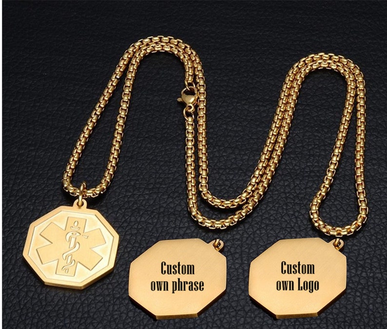 Custom Personalized Medical Alert Necklace Custom Medical ID Necklace Medical Alert ID Necklace Stainless Steel Engraved Medical Necklace