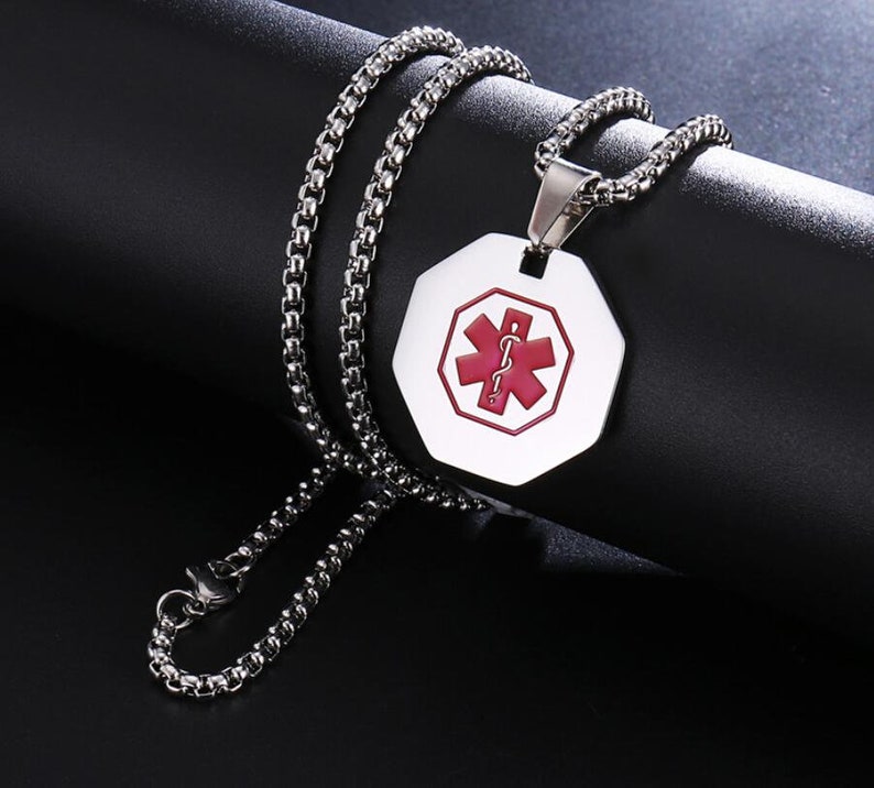Custom Medical Alert Necklace Personalized Engraved Medical Etsy