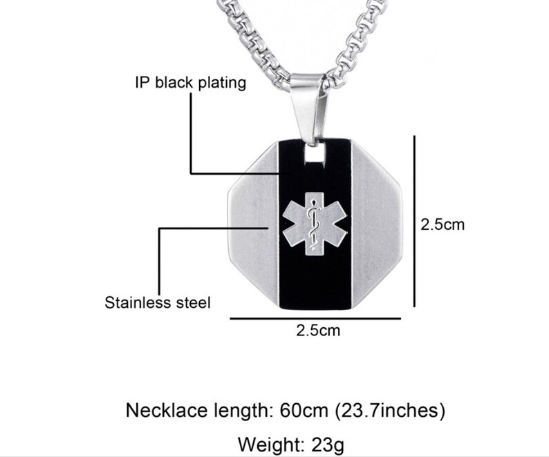 Custom Medical Alert Necklace Personalized Engraved Medical Etsy