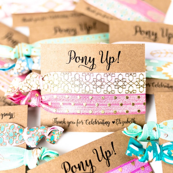 Pony Up! Geburtstagsparty Haargummi Gefälligkeiten | Pastell Feder Tribal Kid's Party Haargummi Favors, Boho Mädchen Geburtstagsparty Haargummi Favor