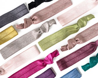 YOU CHOOSE | 15 Pack of Solid Color Elastic Hair Ties with Gold Gift Tin! Handmade Solid Color Hair Ties, Creaseless Elastic Hair Ties