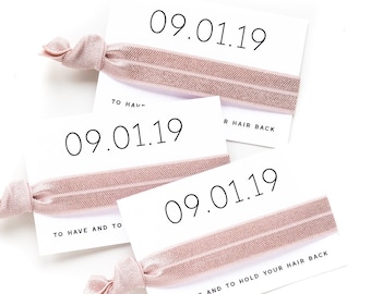 SAVE THE DATE Bridesmaid Proposal | Personalized Wedding Date, Minimalist Bridesmaid Proposal Gifts, Rose Gold Hair Ties, Mauve Blush Gold