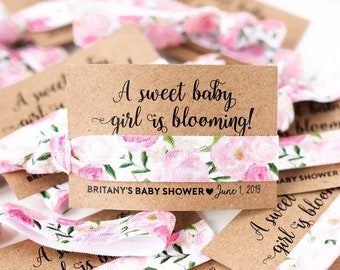 A Sweet Baby Girl is Blooming! Peony Floral Hair Tie Favors | Vintage Floral Hair Tie Favors, Baby Shower Hair Tie Favors, Pink Floral Baby