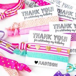 Birthday Party Hair Tie Favors | Pastel Pink Hair Tie Favors, Personalized Party Favors, Older Girls Teen Tween Sleepover Makeover Spa Party