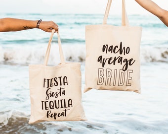 BEACH BAGS | Fiesta Bachelorette Gift Bags, Fiesta Siesta Tequila Repeat, Nacho Average Bride Canvas Tote, Fiesta Bachelorette Beach Bags