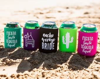 Fiesta Drink Coolers | Bachelorette Party Favor, Fiesta Bridal Shower Favor, Siesta Tequila REPEAT! Nacho Average Bride Drink Beer Coolers