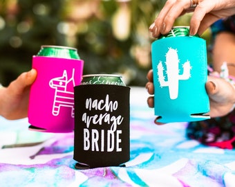 Cactus + Piñata Drink Coolers  | Fiesta Bachelorette Party Favor, Fiesta Siesta Tequila REPEAT! Nacho Average Bride Beer Bottle Can Holders