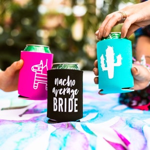 Cactus + Piñata Drink Coolers  | Fiesta Bachelorette Party Favor, Fiesta Siesta Tequila REPEAT! Nacho Average Bride Beer Bottle Can Holders