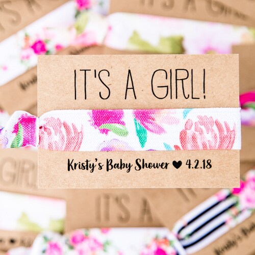 Pink Floral Baby Shower Hair Tie Favors Vintage Floral Hair Etsy