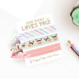 Certains lapins vous aiment ! Carte d'élastique à cheveux de Pâques personnalisée, panier de Pâques pastel, jeu de mots de Pâques drôle mignon, cadeau pour elle, élastiques pour les filles