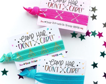 12 Pack Camp Hair Tie Swaps | DIY Hair Tie Cards for Girls Camp, Scout Troops, Camp Hair Don't Care, Swap Favors with Friends at Summer Camp