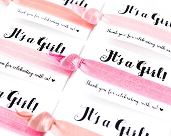 Blush Pink Baby Shower Hair Tie Favors | It's a Girl! Rose Pink Hair Tie Favors, Girl Baby Shower Hair Tie Favors, Modern Baby Shower Favors