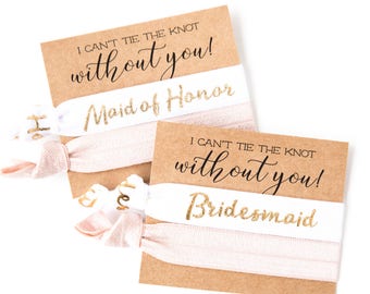 Bridesmaid Proposal Gift | Blush Pink, White + Gold Hair Tie Favors, Maid of Honor Proposal Gift, Wedding Party Gift, Bridesmaid Hair Ties