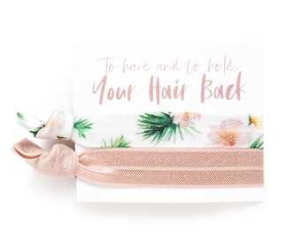 Destination Wedding Favors | Tropical Palms Bachelorette Favor, Rose Gold and Palm Leaf Bridesmaid Proposal Gift, Tropical Hair Ties on Card