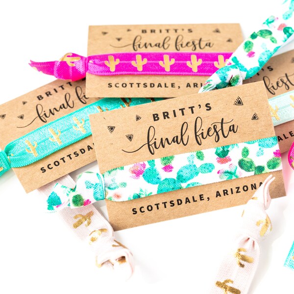 CUSTOM Final Fiesta Hair Tie Favors | Boho Bachelorette Party Favor Hair Ties, Scottsdale Arizona Bachelorette, Gold Cactus Boho Hair Ties