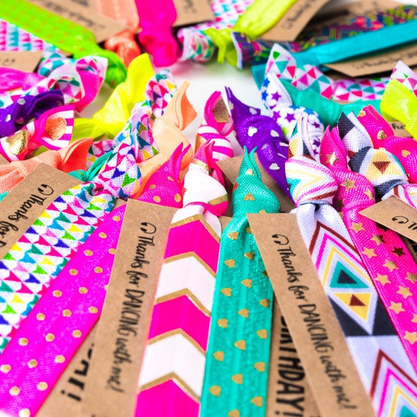 Dance Party Birthday Hair Tie Favors | Hip Hop Dance Party, Custom Birthday Party Hair Tie Favors, Personalized Party Favors for Girls Kids