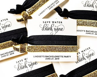 YOU DESIGN Hair Tie Favors | Wine Tour Bachelorette Favors, Womens Birthday Personalized Hair Tie Favors, 30th 40th 50th Birthday Favors