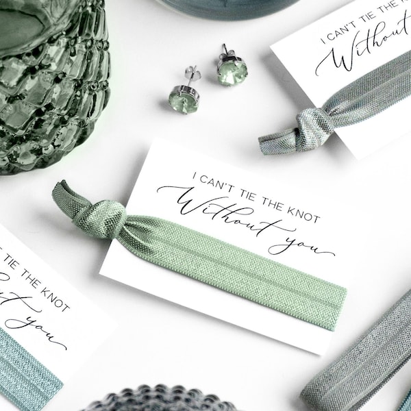 Sage Green + Dusty Blue Bridesmaid Proposal Hair Tie Card | Eucalyptus Greens, Bridal Party Cards, Bridal Shower, Blue Gray Gift Box Favors