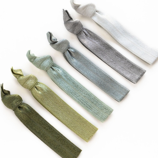 Desert Sage Ombre Hair Tie Set | Creaseless Elastic Hair Ties, Everyday Neutral Hair Tie Gift Set, Gray, Moss Green, Olive Dusty Sage Gift