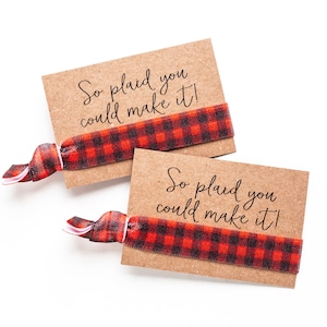 Buffalo Plaid Bachelorette Hair Tie Favors | Red + Black Buffalo Plaid Camping Bachelorette Hair Tie Favor, So Plaid You Could Make It!