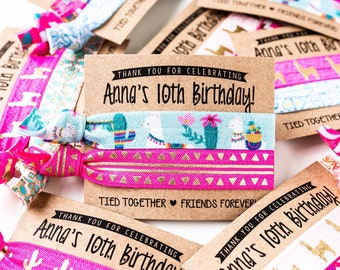 Alpaca Birthday Favor | Customized Llama Cactus Hair Tie Favors, Hot Pink, Blue, Turquoise Girls Teen Girl Sleepover Llamas Cacti Party