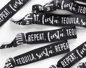 SALE 10 Pack Fiesta Hair Ties | Siesta Tequila Repeat Birthday Favor, Girls Mexico Cabo, 30th 40th 50th Birthday, Fiesta Bridal Shower