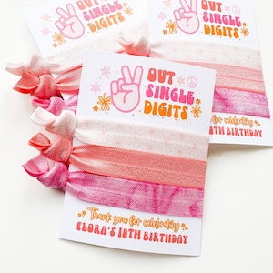 Peace Out Single Digits | Retro 10th Birthday Favors, Groovy Party Favors for Girls, Pink Orange Yellow Tie Dye Hair Ties, Peace Sign Daisy