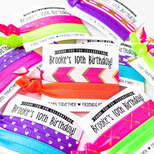 Neon Birthday Party Hair Tie Favors | Rainbow Birthday Hair Tie Favors, Personalized Party Favors, Girls Sleepover Dance Party Neon Colors