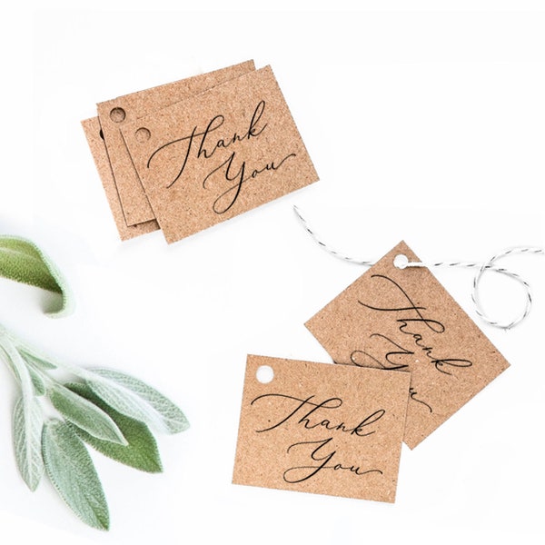 PRINTED Paper Thank You Tags 10 Pack | Calligraphy Wedding Gift Favor Tags, Bridal + Baby Shower Gift Tags, Party Favor Tag Set of 10 Tags