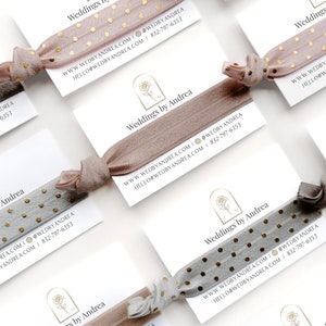CUSTOM Promotional Hair Ties Bridal Show Hair Tie Favors, Bridal Show Handouts Promos Gifts for Wedding Pros, Let Us Help You Tie The Knot image 1